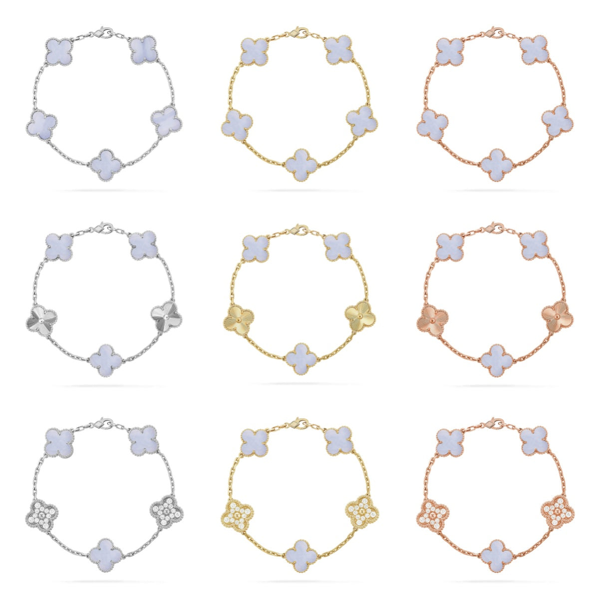 [Moco jewelrys] KLEEBATT 5 MOTIV VIOLETTER CHALCEDON ARMBAND KOLLEKTION