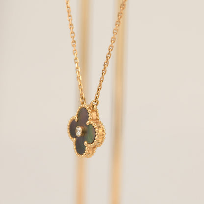 [moco jewelrys]KLEE 15MM DIAMANT UND PERLMUTT GRAUE HALSKETTE