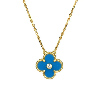 [moco jewelrys]CLOVER 15MM DIAMOND AND BLUE AGATE NECKLACE