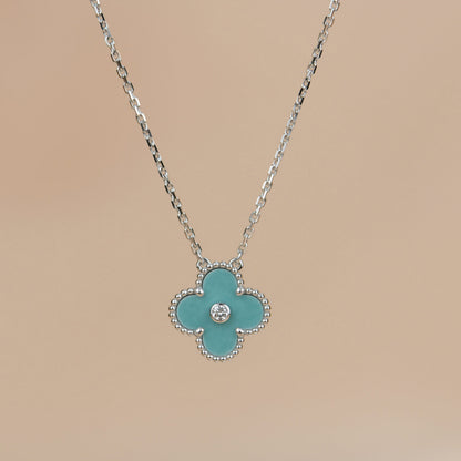 [moco jewelrys]CLOVER 15MM DIAMOND SVRES PORCELAIN  NECKLACE SILVER
