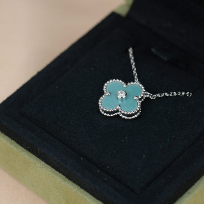 [moco jewelrys]CLOVER 15MM DIAMOND SVRES PORCELAIN  NECKLACE SILVER