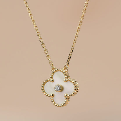 [moco jewelrys]CLOVER 15MM DIAMOND GOLD MOTHER OF PEARL NECKLACE