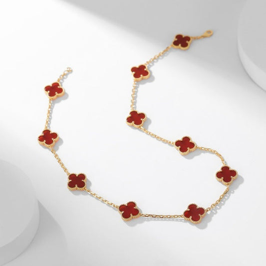[moco jewelrys]CLOVER 10 MOTIFS CARNELIAN NECKLACE