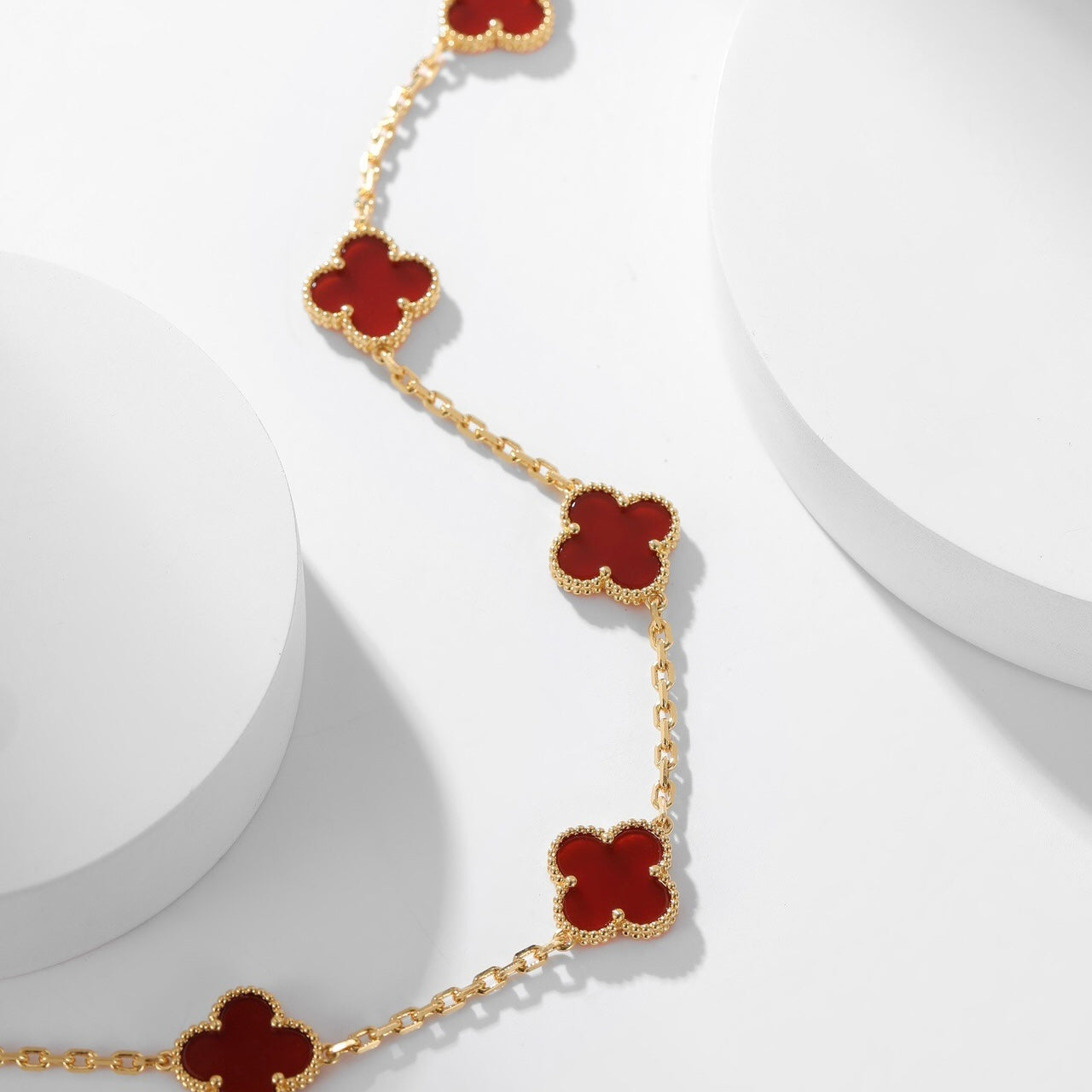 [moco jewelrys]CLOVER 10 MOTIFS CARNELIAN NECKLACE