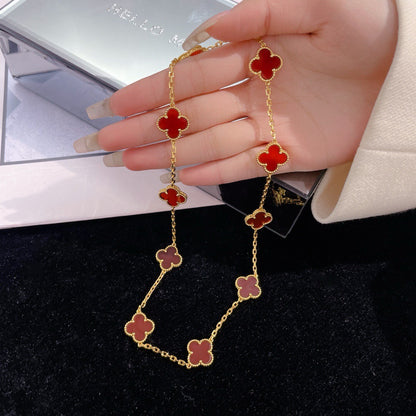 [moco jewelrys]CLOVER 10 MOTIFS CARNELIAN NECKLACE