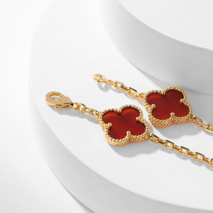 [moco jewelrys]CLOVER 10 MOTIFS CARNELIAN NECKLACE
