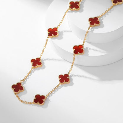 [moco jewelrys]CLOVER 10 MOTIFS CARNELIAN NECKLACE