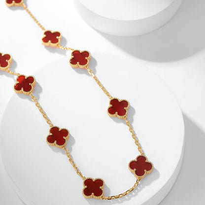 [moco jewelrys]CLOVER 10 MOTIFS CARNELIAN NECKLACE