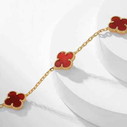 [moco jewelrys]CLOVER 10 MOTIFS CARNELIAN NECKLACE