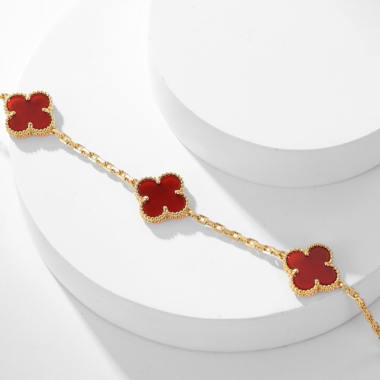 [moco jewelrys]CLOVER 10 MOTIFS CARNELIAN NECKLACE