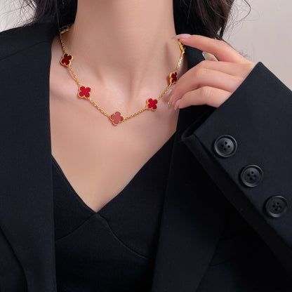 [moco jewelrys]CLOVER 10 MOTIFS CARNELIAN NECKLACE