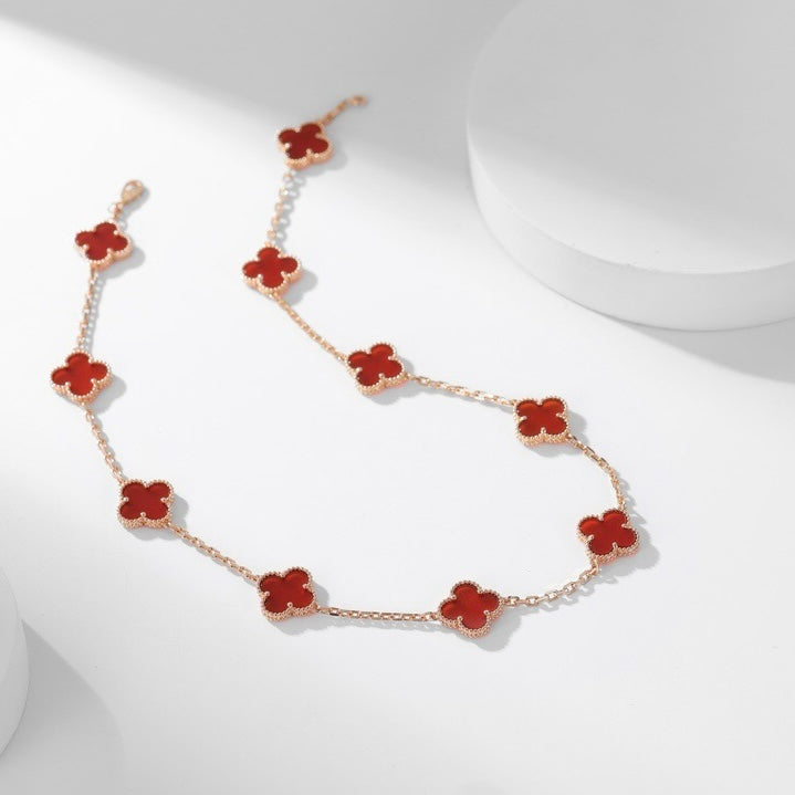 [moco jewelrys]CLOVER 10 MOTIFS CARNELIAN NECKLACE