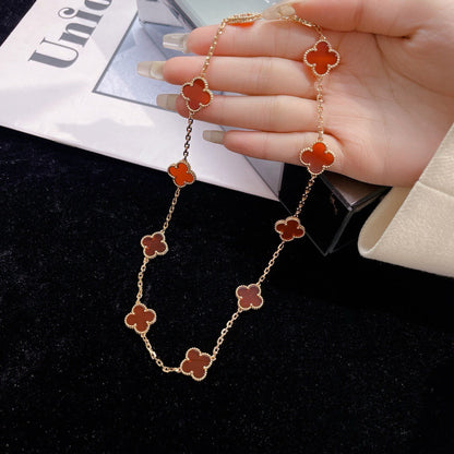 [moco jewelrys]CLOVER 10 MOTIFS CARNELIAN NECKLACE