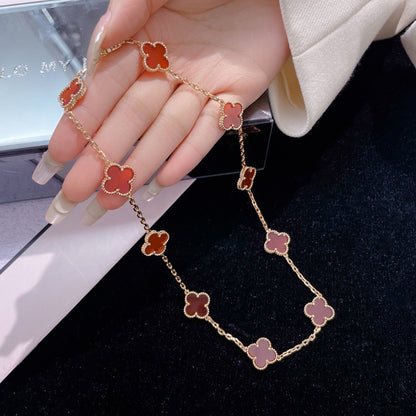 [moco jewelrys]CLOVER 10 MOTIFS CARNELIAN NECKLACE