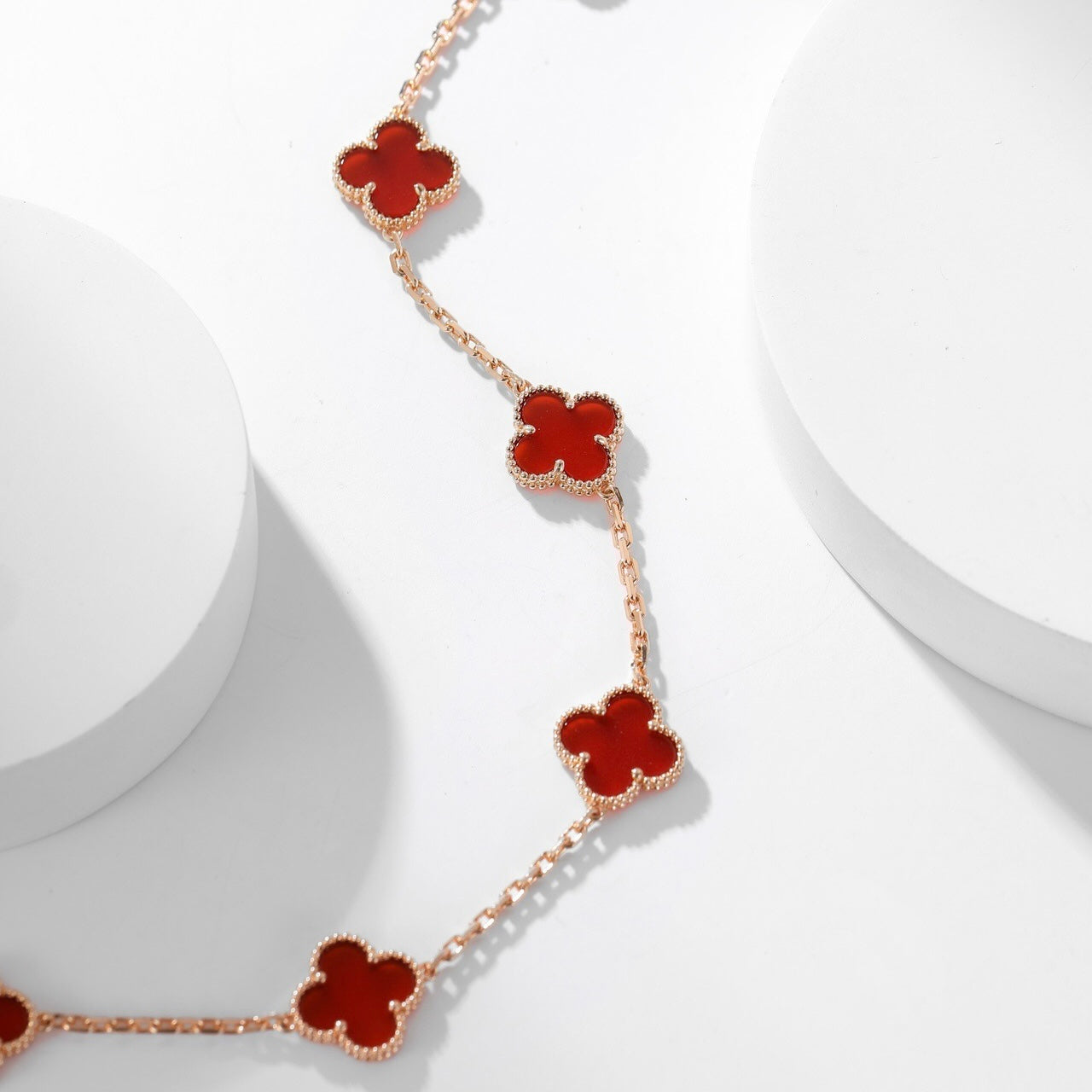 [moco jewelrys]CLOVER 10 MOTIFS CARNELIAN NECKLACE