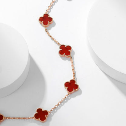 [moco jewelrys]CLOVER 10 MOTIFS CARNELIAN NECKLACE