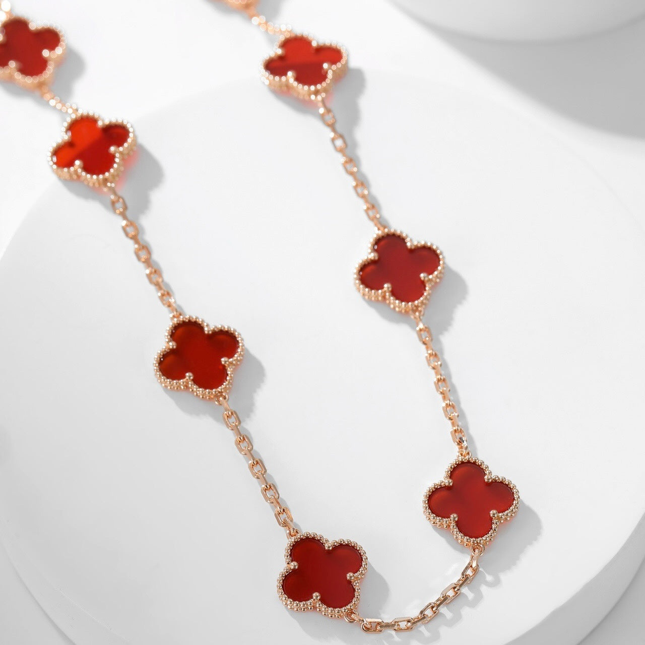 [moco jewelrys]CLOVER 10 MOTIFS CARNELIAN NECKLACE