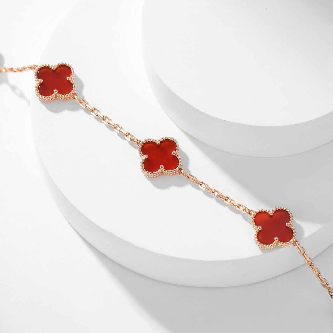[moco jewelrys]CLOVER 10 MOTIFS CARNELIAN NECKLACE