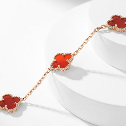 [moco jewelrys]CLOVER 10 MOTIFS CARNELIAN NECKLACE
