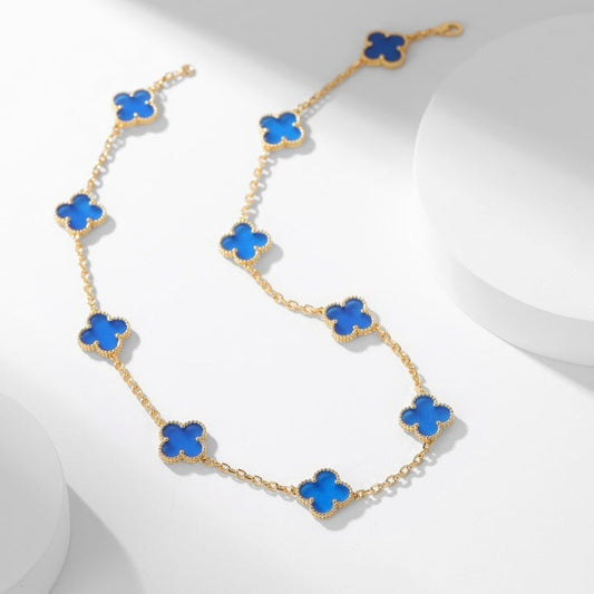[moco jewelrys]CLOVER 10 MOTIFS BLUE AGATE NECKLACE