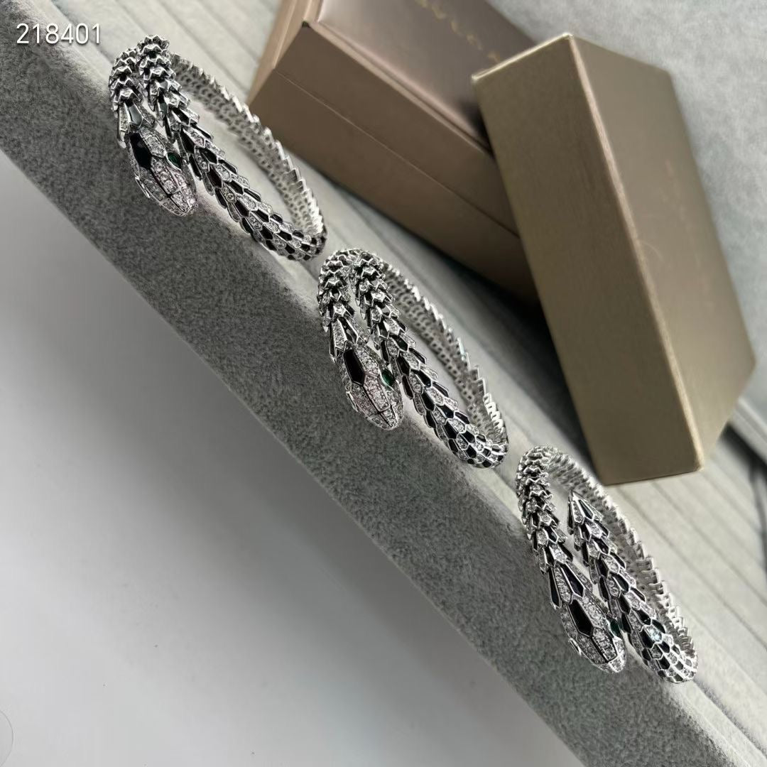 [moco jewelrys】NEW OBSIDIAN & DIAMOND SERPENT BRACELET