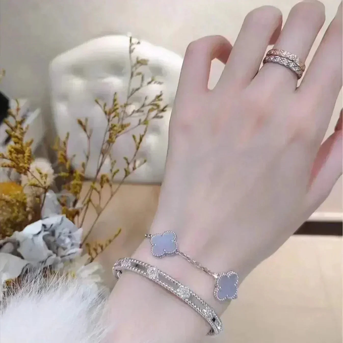 [Moco jewelrys] KLEEBATT 5 MOTIV VIOLETTER CHALCEDON ARMBAND KOLLEKTION