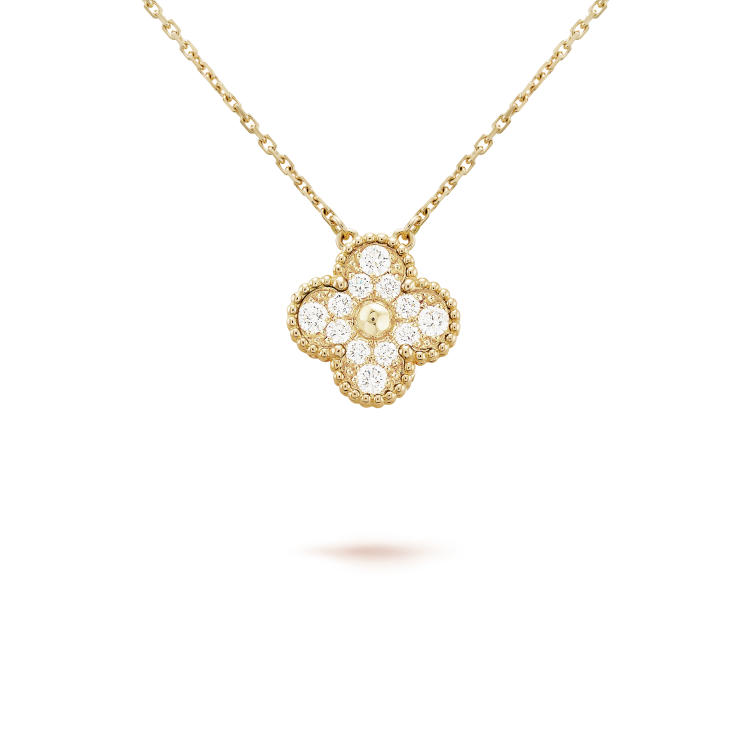 [moco jewelrys]CLOVER 15MM DIAMOND SINGLE FLOWER NECKLACE