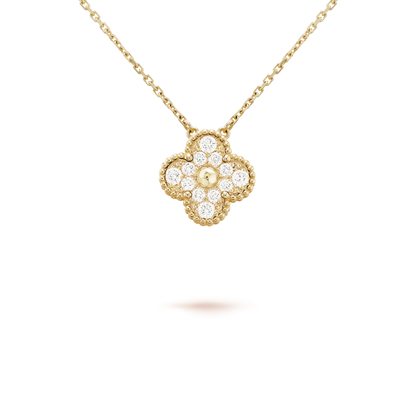 [moco jewelrys]CLOVER 15MM DIAMOND SINGLE FLOWER NECKLACE