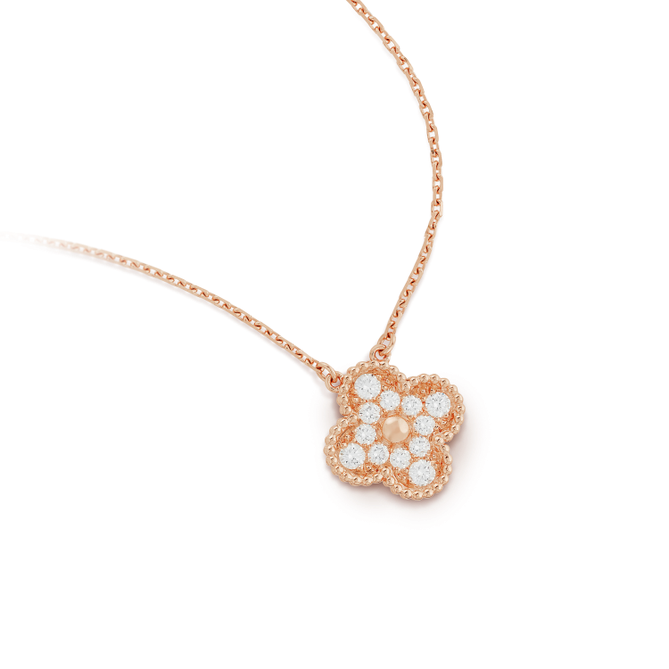 [moco jewelrys]CLOVER 15MM DIAMOND SINGLE FLOWER NECKLACE