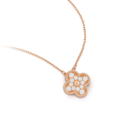 [moco jewelrys]CLOVER 15MM DIAMOND SINGLE FLOWER NECKLACE