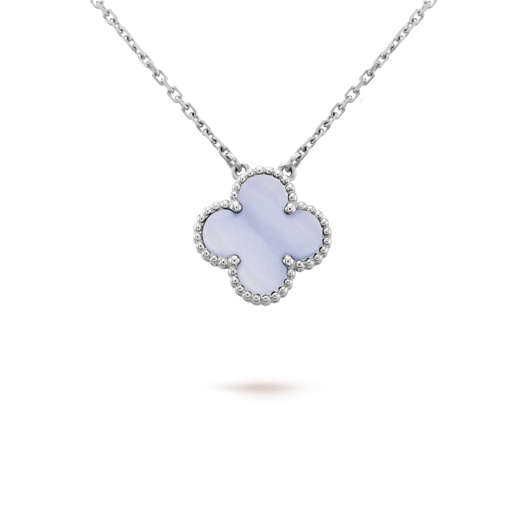 [moco jewelrys]CLOVER 15MM BLUE CHALCEDONY NECKLACE SILVER