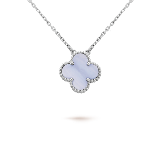 [moco jewelrys]CLOVER 15MM BLUE CHALCEDONY NECKLACE SILVER