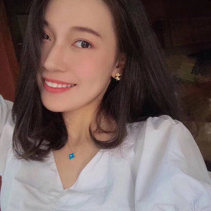 [moco jewelrys]CLOVER 15MM DIAMOND AND BLUE AGATE NECKLACE