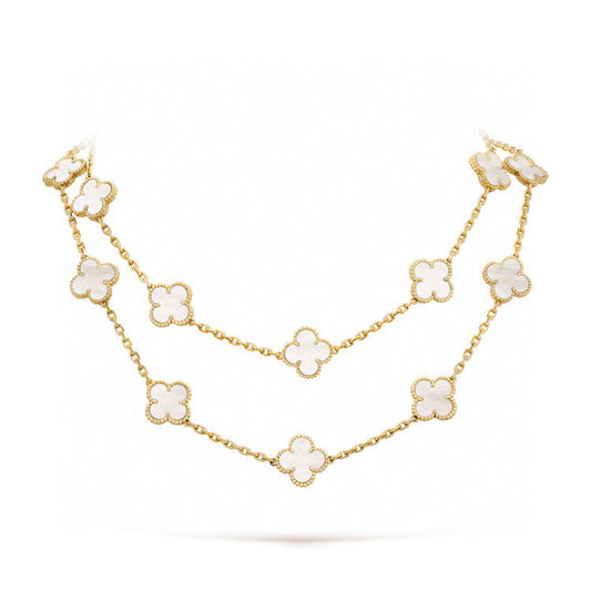 [moco jewelrys]CLOVER 20 MOTIFS WHITE MOP NECKLACE