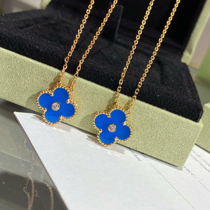 [moco jewelrys]CLOVER 15MM DIAMOND AND BLUE AGATE NECKLACE