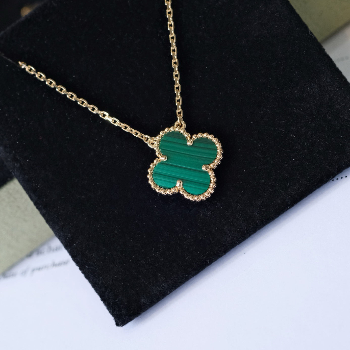 [moco jewelrys]CLOVER 15MM MALACHITE SINGLE FLOWER  NECKLACE