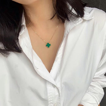 [moco jewelrys]CLOVER 15MM MALACHITE SINGLE FLOWER  NECKLACE