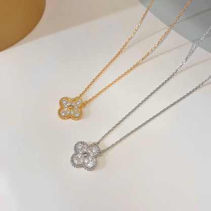 [moco jewelrys]CLOVER 15MM DIAMOND SINGLE FLOWER NECKLACE