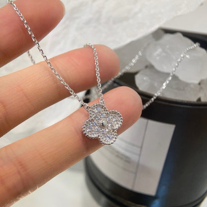 [moco jewelrys]CLOVER 15MM DIAMOND SINGLE FLOWER NECKLACE