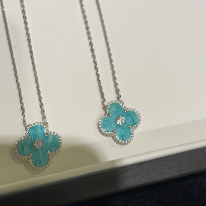 [moco jewelrys]CLOVER 15MM DIAMOND SVRES PORCELAIN  NECKLACE SILVER