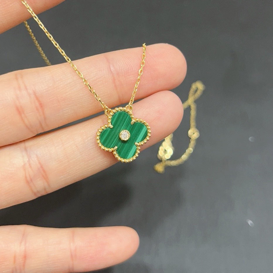 [moco jewelrys]CLOVER 15MM DIAMOND TURQUOISE NECKLACE