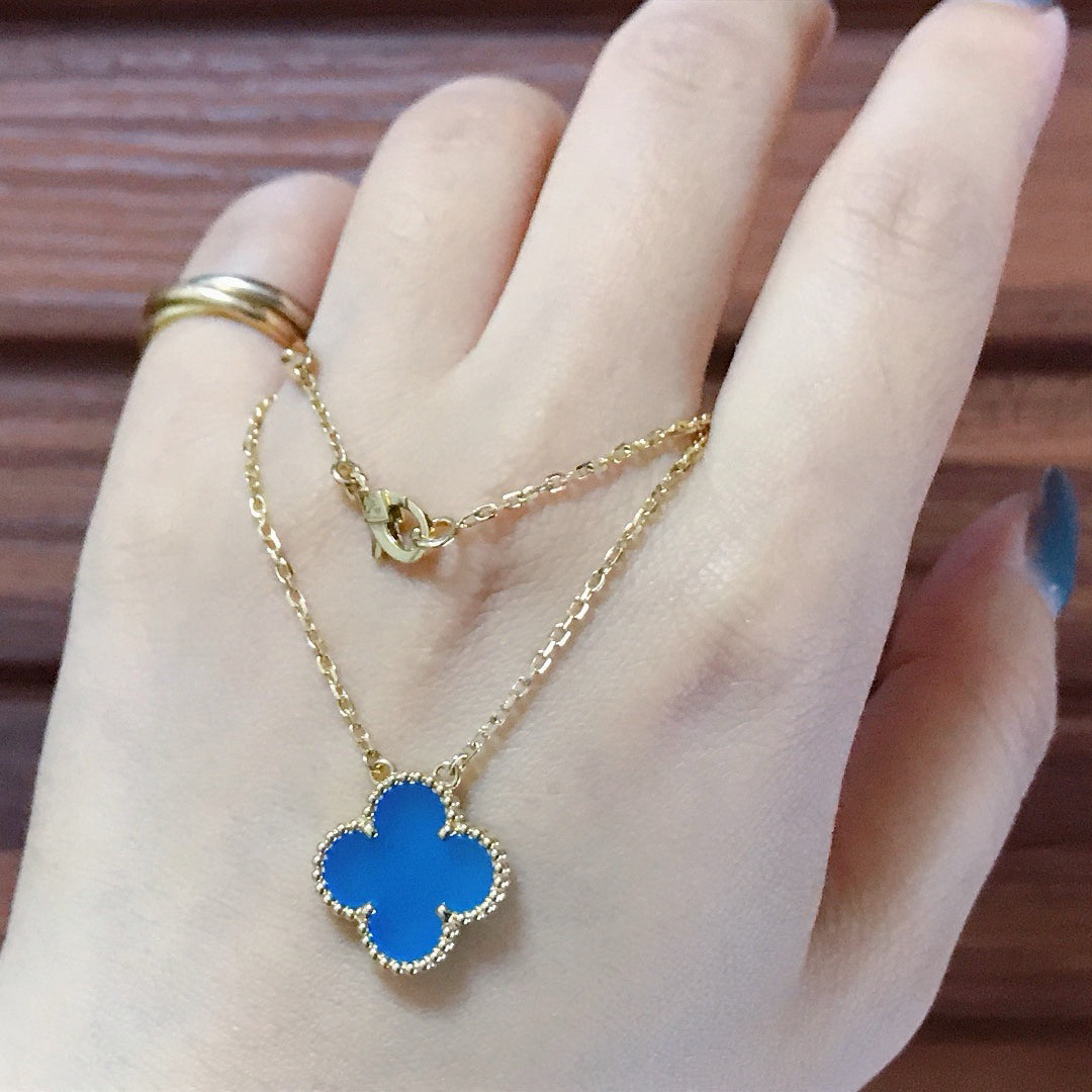 [moco jewelrys]CLOVER 15MM BLUE AGATE NECKLACE