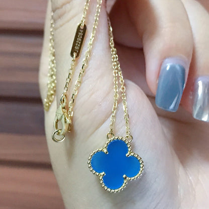 [moco jewelrys]CLOVER 15MM BLUE AGATE NECKLACE
