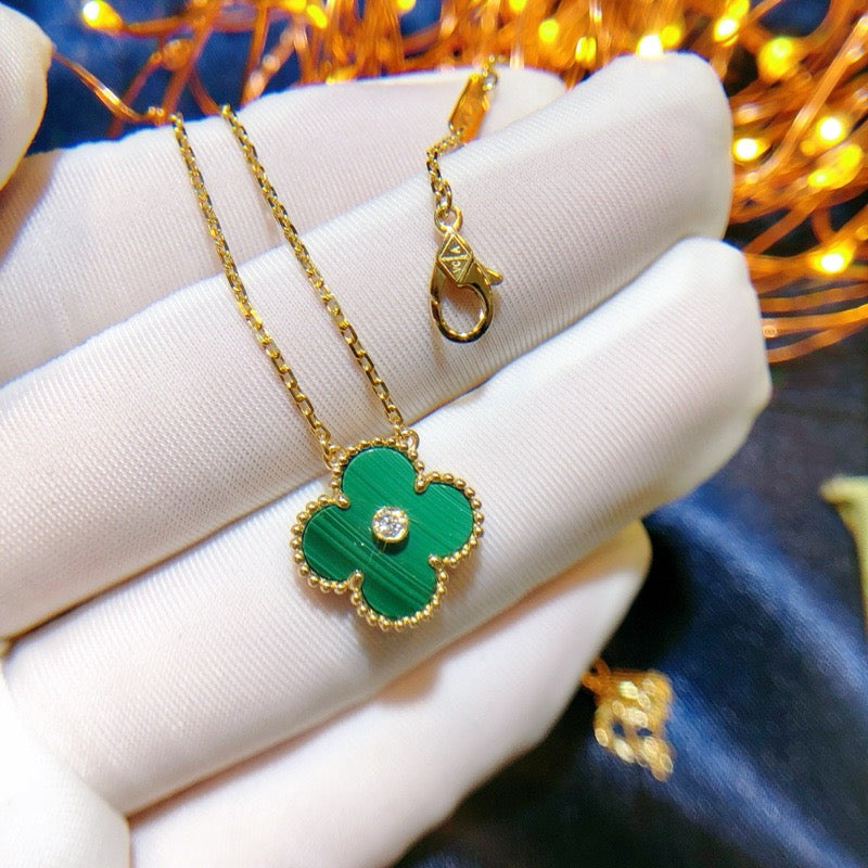 [moco jewelrys]CLOVER 15MM DIAMOND TURQUOISE NECKLACE