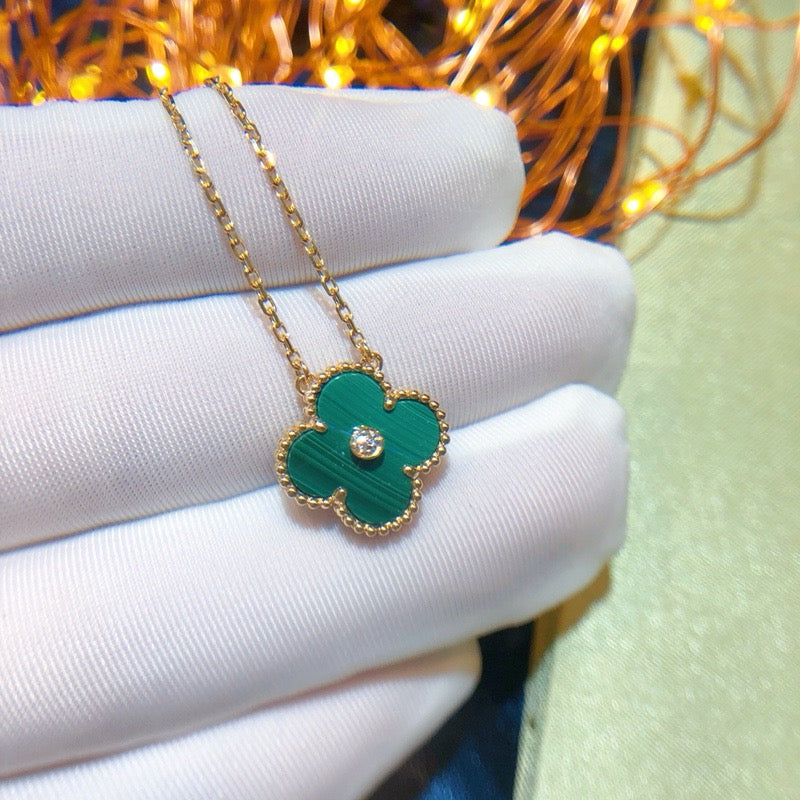 [moco jewelrys]CLOVER 15MM DIAMOND TURQUOISE NECKLACE
