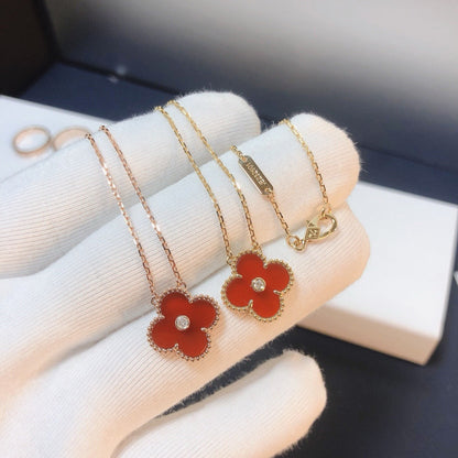[moco jewelrys]CLOVER 15MM DIAMOND CARNELIAN NECKLACE