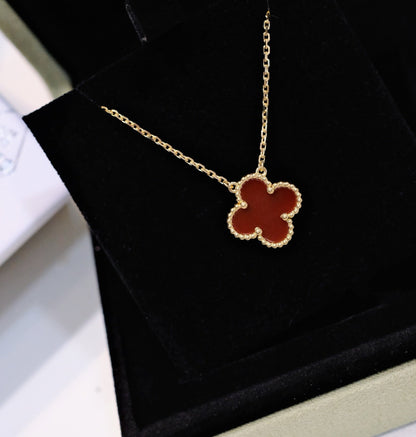 [moco jewelrys]CLOVER 15MM CARNELIAN SINGLE FLOWER NECKLACE