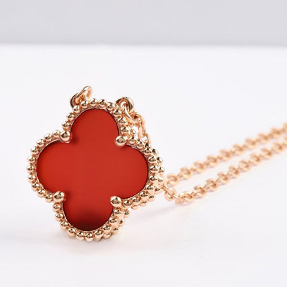 [moco jewelrys]CLOVER 15MM CARNELIAN SINGLE FLOWER NECKLACE
