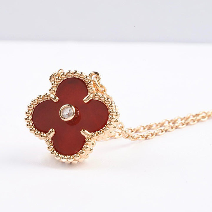 [moco jewelrys]CLOVER 15MM DIAMOND CARNELIAN NECKLACE