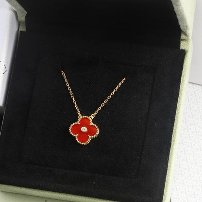 [moco jewelrys]CLOVER 15MM DIAMOND CARNELIAN NECKLACE